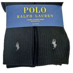 Ralph Lauren Polo Men’s Black Classic‎ Sport Crew Socks - 6 Pair Size 10-13 New